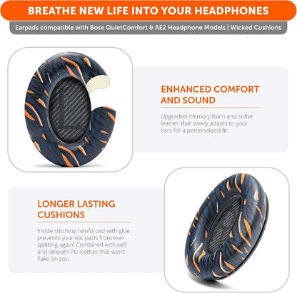 WC Wicked Cushions Upgraded Replacement Ear Pads for Bose QC35 & QC35ii (QuietComfort 35) Headphones & More - Softer Leather, Luxurious Memory Foam, Added Thickness, Extra Durability | Midnight Blue