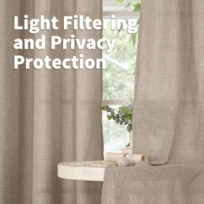 YoungsTex Natural Linen Curtains 84 Inch Long for Living Room Bedroom Grommet Top Light Filtering Privacy Linen Textured Window Semi Sheer Drapes, 2 Panels, 52x84 Inch, Natural