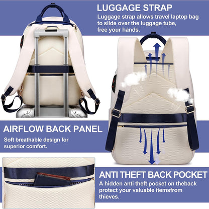 Laptop Backpack for Women Men, Water Resistant Travel Work Backpacks Purse Stylish College Business Teacher Nurse Computer Bag, Fits 17.3" Laptop Light Blue