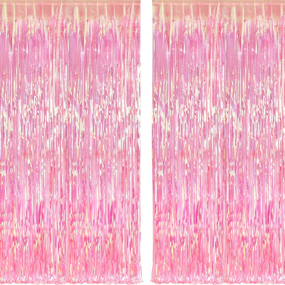 BRAVESHINE Pink Glitter Tinsel Foil Fringe Curtain - 2 Pcs 3.2x8.2 ft Metallic Party Supplies Photo Backdrop for Girl Princess Birthday Unicorn Bachelorette Butterfly Bridal Shower Party Decorations