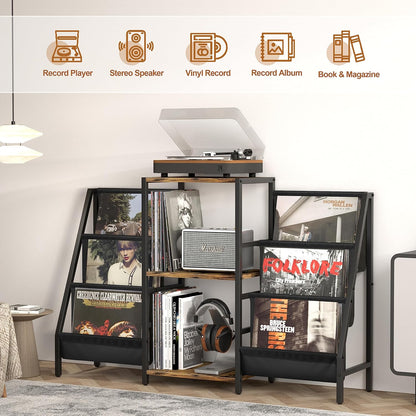 Record Player Stand with Vinyl Storage, Record Player Table with Record Storage 200 Albums, Turntable Stand with Record Holder Vinyl Display Shelf, Record Cabinet Media Stereo (White) - PuriLite