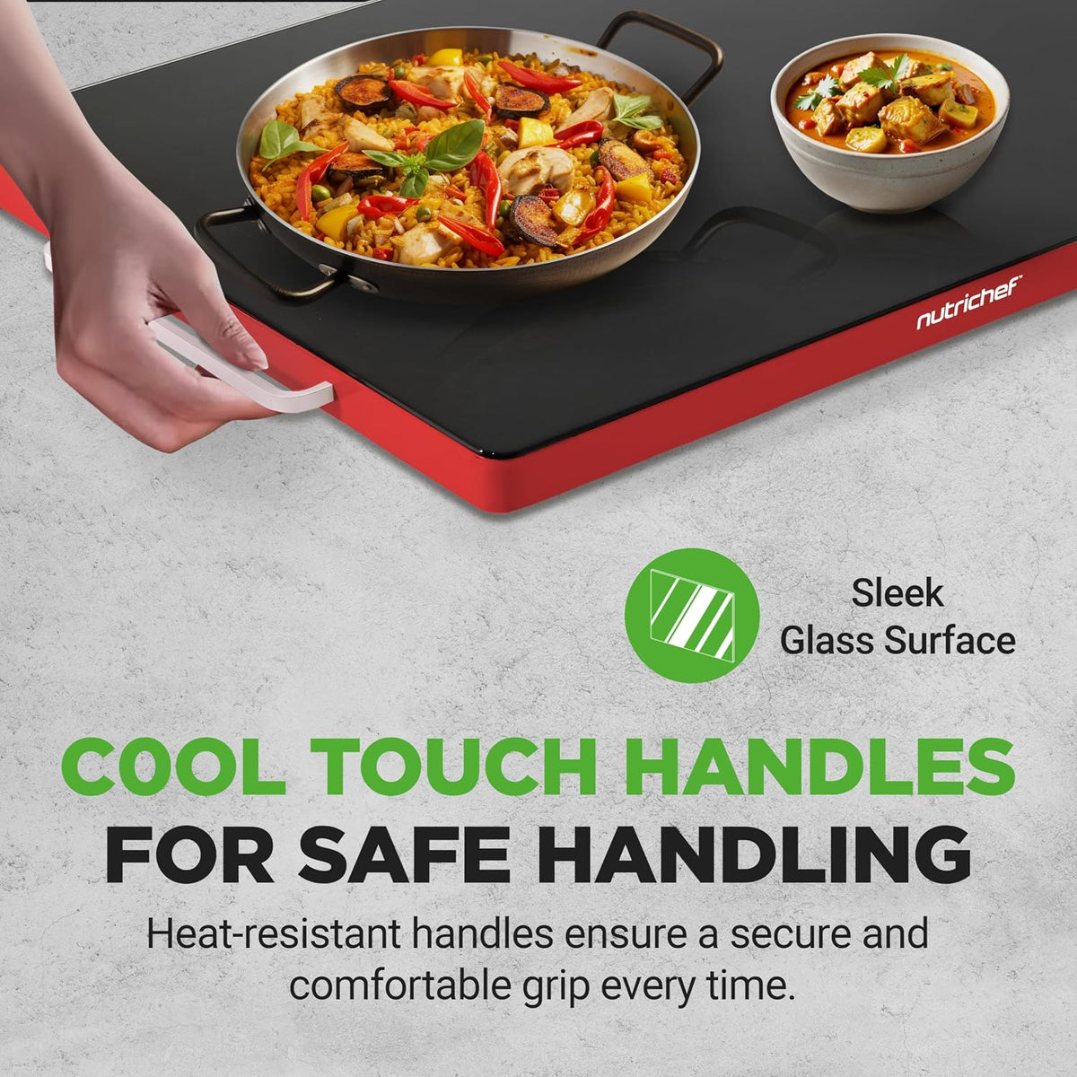 NutriChef Electric Warming Tray, 21" x 16" Glass Food Warmer for Buffets