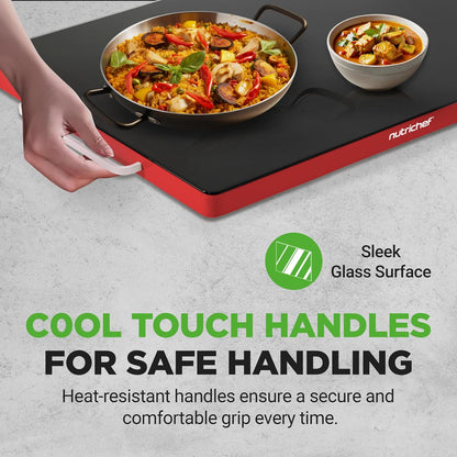 NutriChef Electric Warming Tray, 21" x 16" Glass Food Warmer for Buffets