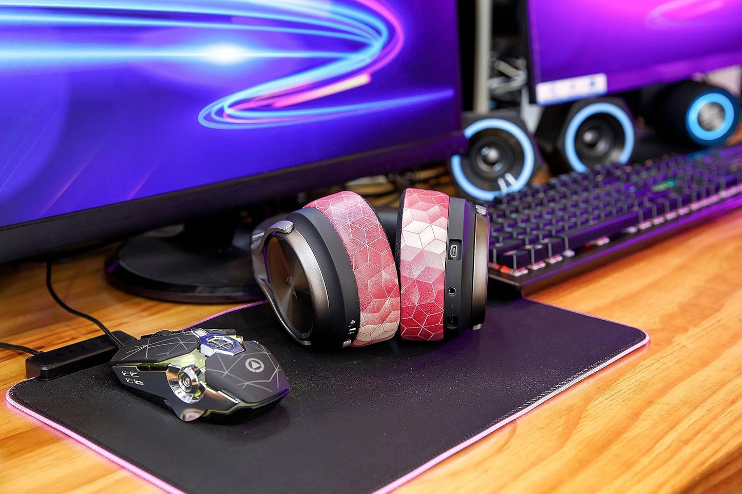 WC Freeze Virtuoso - Hybrid Fabric Cooling Gel Replacement Earpads for Corsair Virtuoso Gaming Headset, Made by Wicked Cushions, Improved Durability, Thickness and Sound Isolation | Cyan Prism