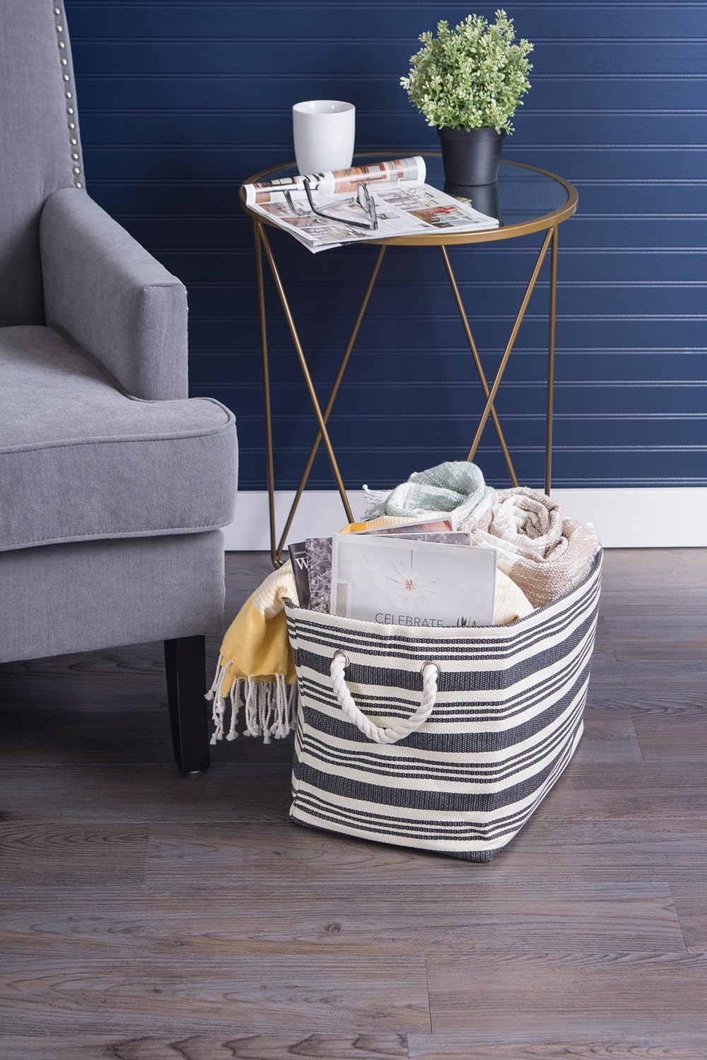 DII Storage Basket or Bin, Collapsible & Convenient Storage Solution for Office, Bedroom, Closet, Toys, Laundry (Large) - Pink Rugby Stripe