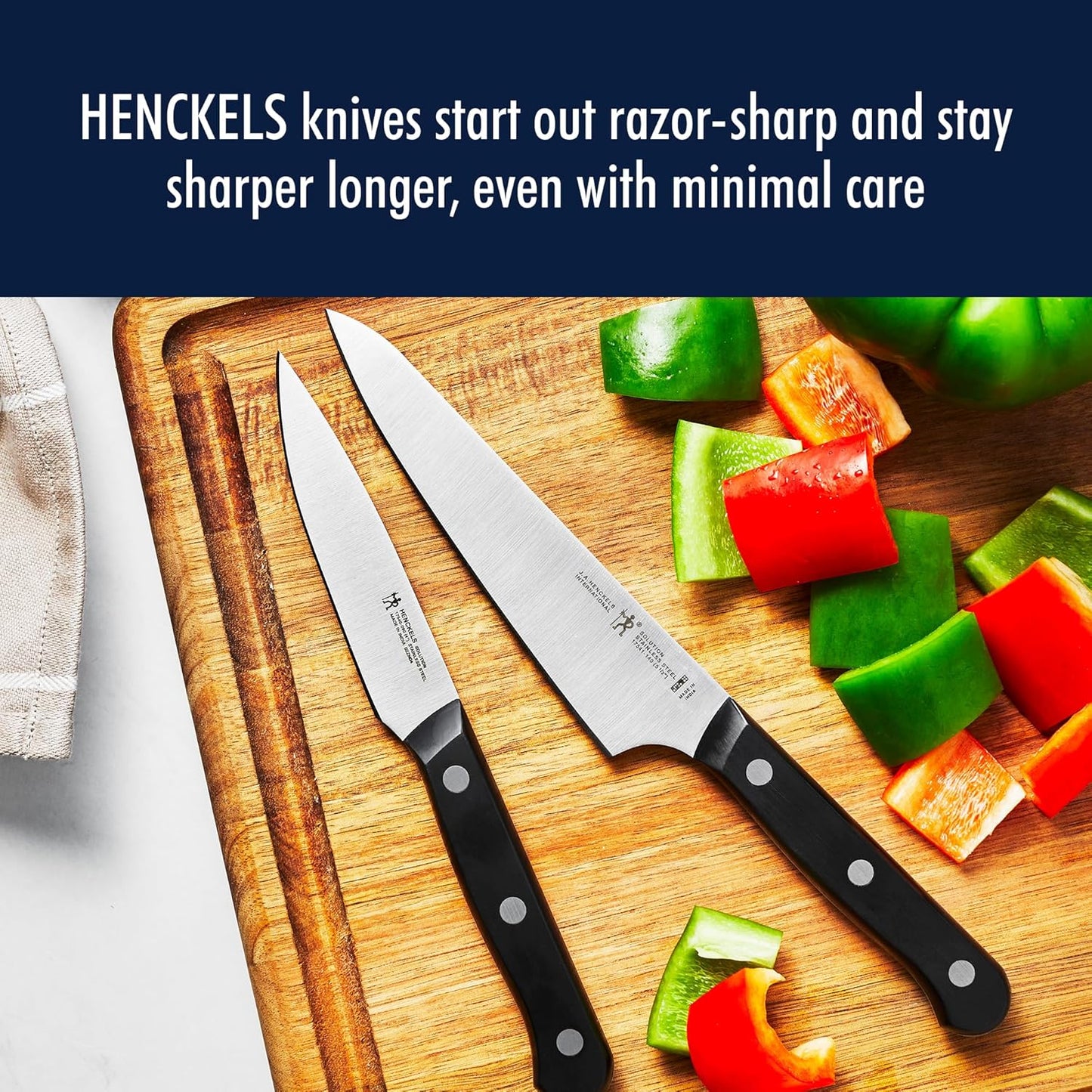 HENCKELS Solution Razor-Sharp 16-pc Self Sharpening Knife Block Set, Chef Knife, Bread Knife, Steak Knife, German Engineered Informed by 100+ Years of Mastery