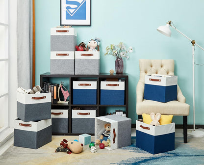 DECOMOMO Fabric Cube Storage Bin - Storage Baskets for Shelves, Kallax (Grey & White, 13 inch Cube) - 4 Pack