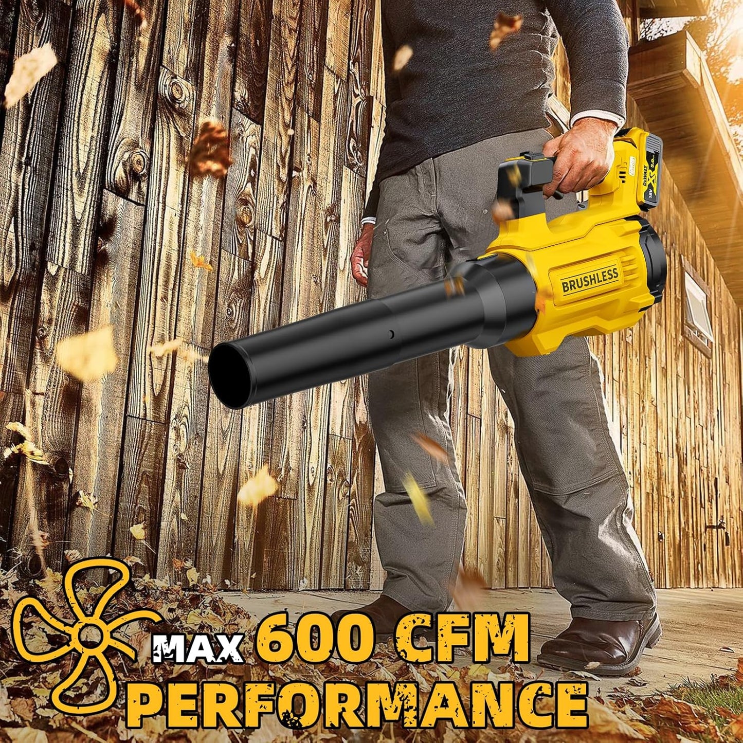 Nelhalt 20V Cordless Leaf Blower, Turbo Boost 600 CFM/125 MPH Compatible with Dewalt 20V Max Battery, Brushless Motor, Variable Trigger and Speed Lock, Ergonomic 3.6LBS for Driveway & Yard, Tool Only