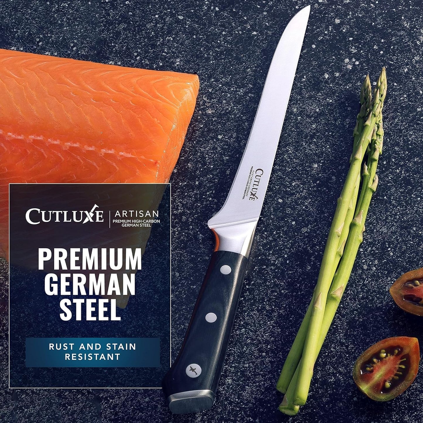 Cutluxe Curved Boning Knife – 6" Boning Knife for Meat Cutting, Fillet Knife – High Carbon German Steel, Full Tang & Ergonomic Handle Design – Artisan Series