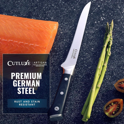 Cutluxe Curved Boning Knife – 6" Boning Knife for Meat Cutting, Fillet Knife – High Carbon German Steel, Full Tang & Ergonomic Handle Design – Artisan Series