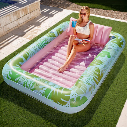Sloosh Inflatable Tanning Pool Lounger Float-XL, 85" x 57" Extra Large Suntan Sun Tan tub for Adults, Bed Blow up, Raft Lounge Floatie, XL-Blue