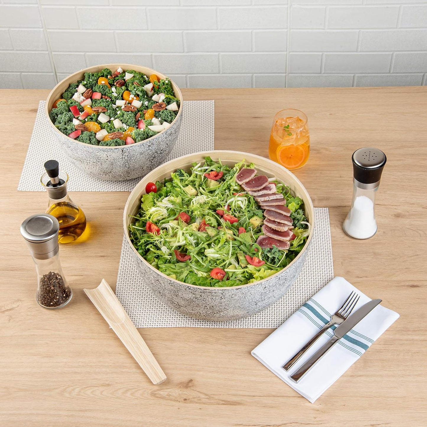 Restaurantware-Bambuddha 51 Ounce Extra Large Salad Bowl, 1 Heavy-Duty Round Salad Bowl - Sustainable, Reusable, Blue Bamboo Serving Dish, for Serving Salads, Fruits, and Appetizers