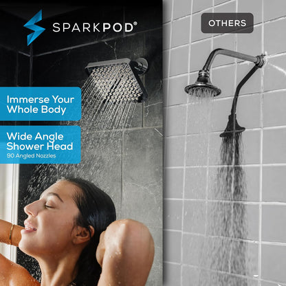 SparkPod Shower Head - High Pressure Rain - Premium Quality Luxury Design - 1-Min Install - Easy Clean Adjustable Replacement for Your Bathroom Shower Heads (Luxury Polished Chrome, 6 Inch Round)