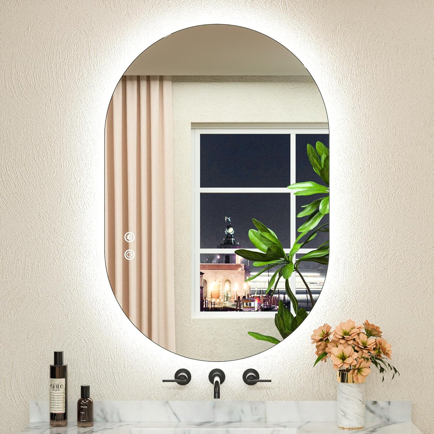 TETOTE 28 Inch Round LED Bathroom Vanity Mirror, Anti-Fog Dimmable Lights IP54 Waterproof Circle Makeup Wall Mounted Mirror