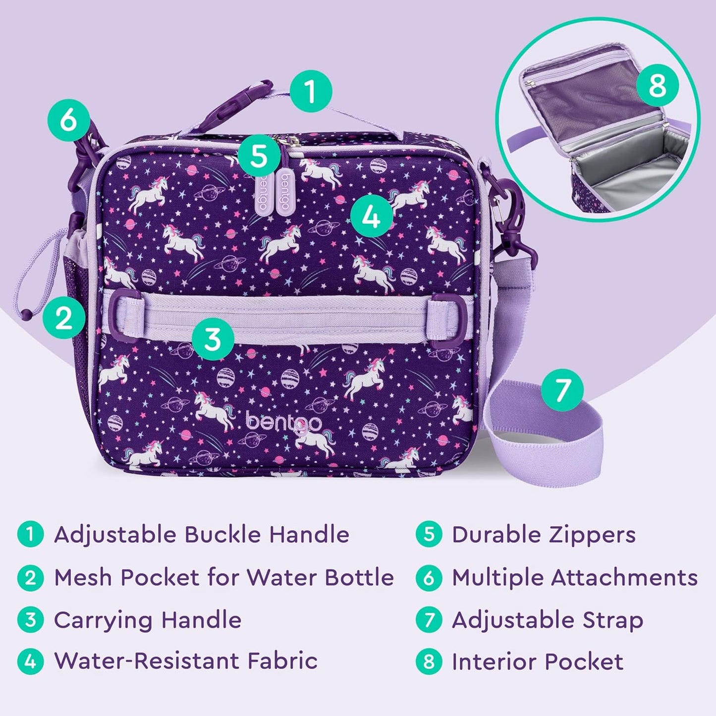 Bentgo® Kids Lunch Bag - Durable, Double Insulated, Water-Resistant Fabric, Interior & Exterior Zippered Pockets, Water Bottle Holder - Ideal for Children 3+ (Shark)