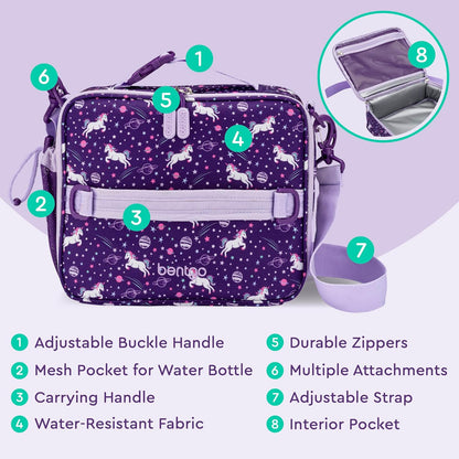 Bentgo® Kids Lunch Bag - Durable, Double Insulated, Water-Resistant Fabric, Interior & Exterior Zippered Pockets, Water Bottle Holder - Ideal for Children 3+ (Shark)