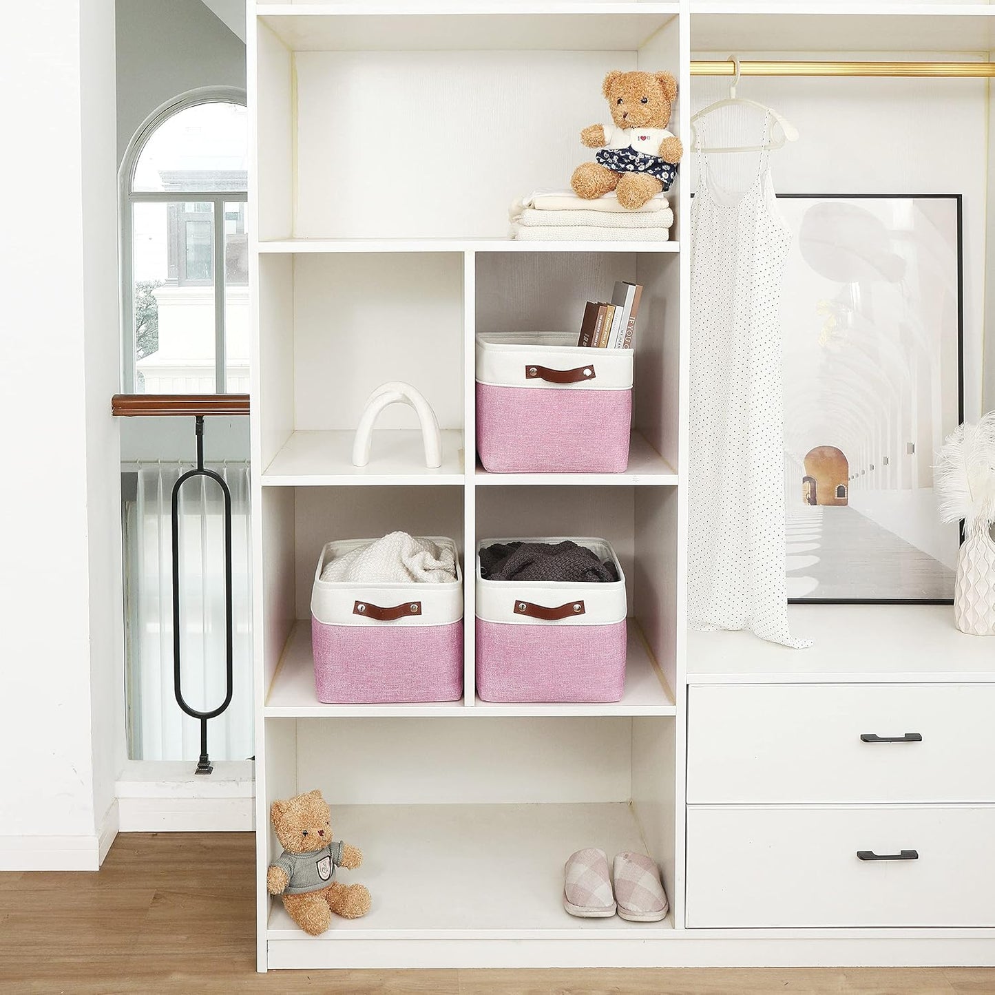 OrganiHaus Large Fabric Storage Baskets for Shelves 3 Pack, 15x11in Closet Storage Bins for Shelves, Cloth Baskets, Fabric Storage Cubes, Linen Closet Organizers, Fabric Basket, White Basket