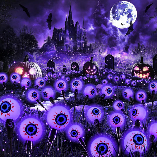 iBaycon 2 Pack 12 LED Solar Eyeball Lights, Halloween Decorations Firefly Lights Outdoor Waterproof, 2 Modes Solar Powered Swaying Light for Yard Garden Landscape Decor (Purple)