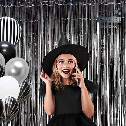 GREATRIL Iridescent Party Tinsel Fringe Backdrop Decorations - Holographic Foil Streamers Curtain for Mermaid/Under The Sea/Frozen/Ocean/Disco/Birthday Themed 3.2ft x 6.5ft - 2 PCS