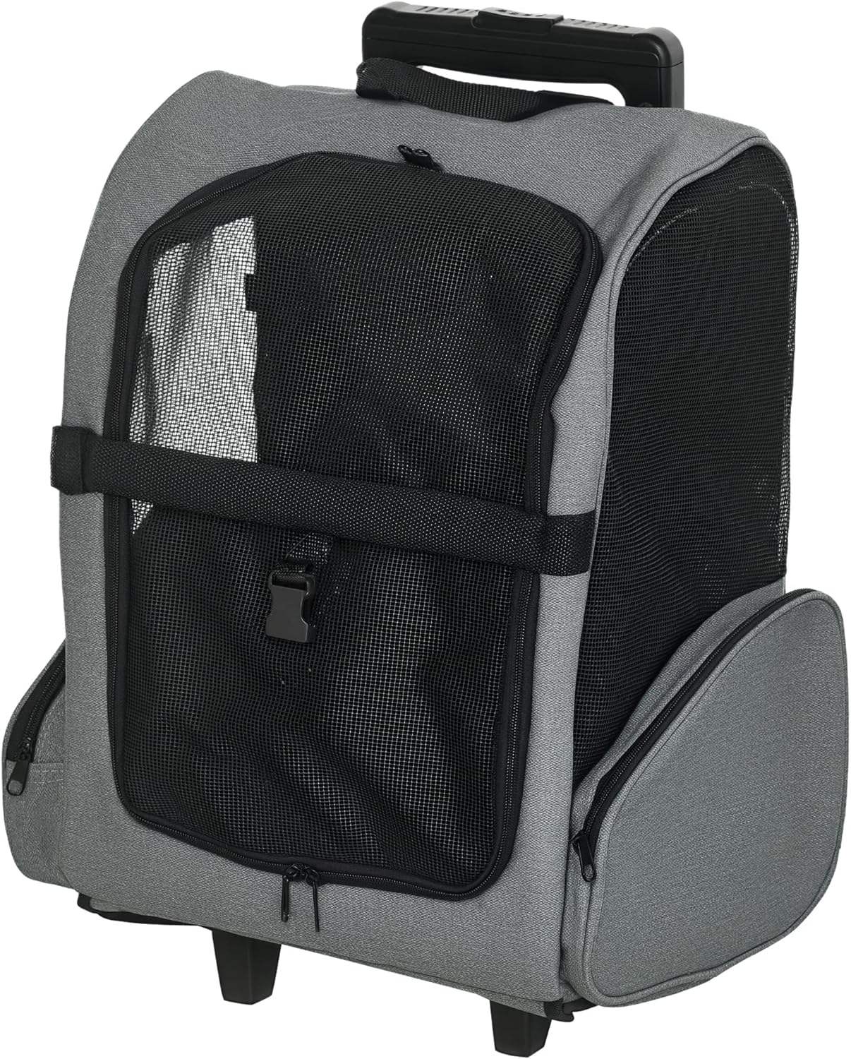 PawHut 2-in-1 Pet Luggage Box Backpack Carrier Cats Dogs w/Handle, Rolling Wheel Grey