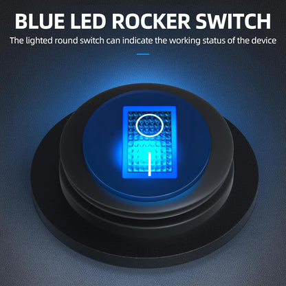 DaierTek Waterproof Round Rocker Switch with Shell UL Listed 12V Blue LED Rocker Toggle Switch Lighted ON Off SPST 3 Pin Rocker Switch 12 Volt for Marine Automotive RV Truck -2PCS