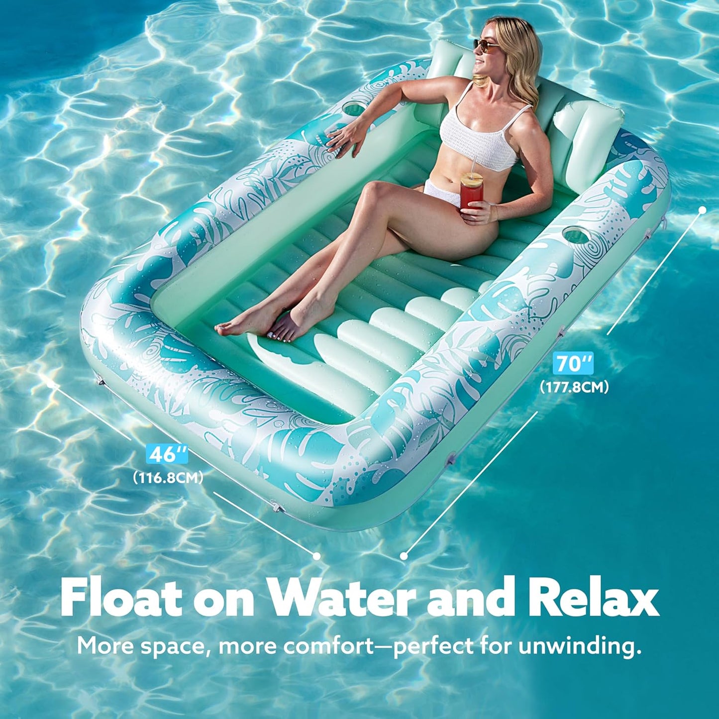 Sloosh Inflatable Tanning Pool Lounger Float-XL, 85" x 57" Extra Large Suntan Sun Tan tub for Adults, Bed Blow up, Raft Lounge Floatie, XL-Blue