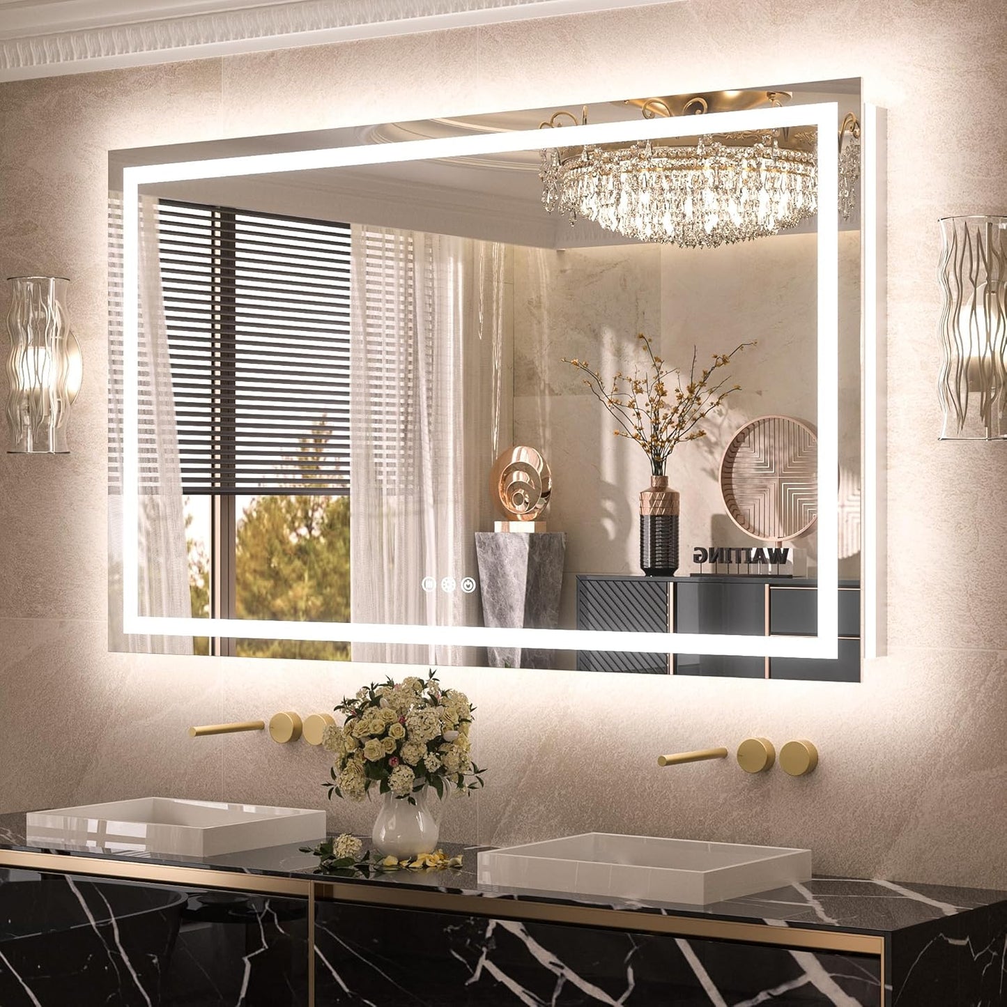 TETOTE LED Bathroom Mirror 20x28 Frontlit & Backlit Lighted Vanity Mirror Anti Fog Stepless Dimmable 3 Colors White/Warm/Natural,Double Lights,Wall-Mounted(Horizontal/Vertical)