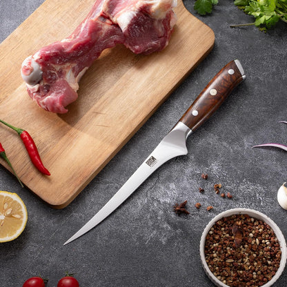 Fillet Knife 7 Inch, Ultra Sharp Meat Boning Knife in 9Cr18MoV High Carbon Steel, Professional Fish Knives with Rosewood Handle for Precise Filleting, Slicing & Trimming