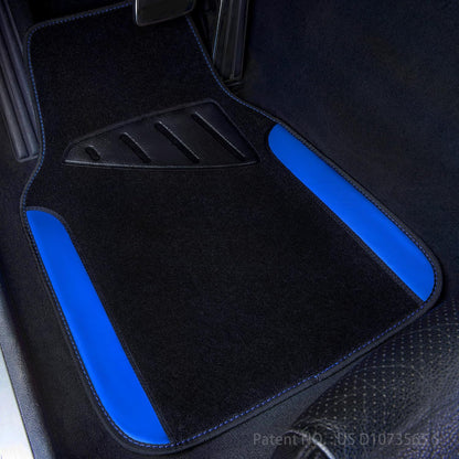 CAR PASS Rainbow Waterproof Universal Fit Faux Leather Car Carpet- Anti-Slip Nibbed Backing Floor Mats for SUV, Vans, Sedans, Trucks, Automotive Set of 4pcs (Black with Blue)