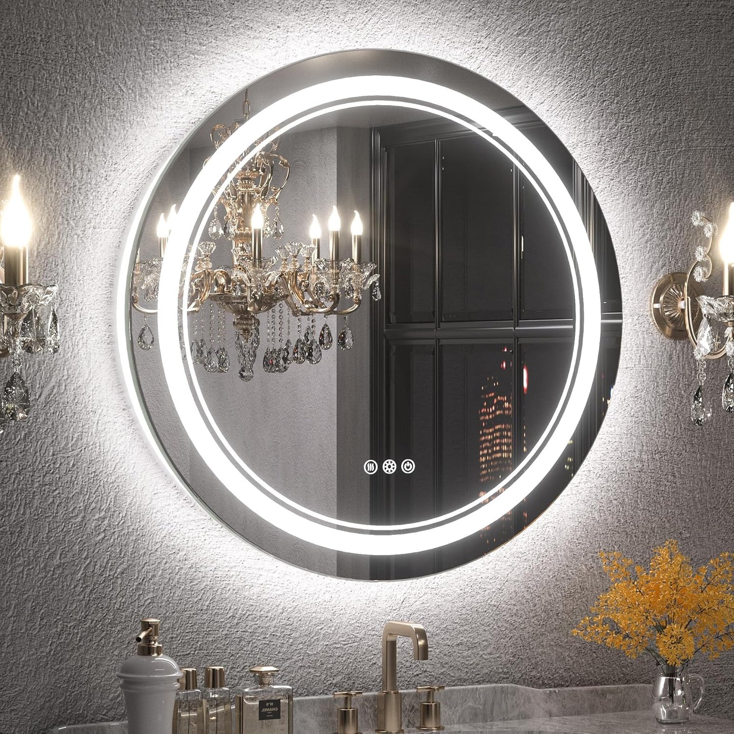 Keonjinn 40 x 32 Inch LED Bathroom Mirror with Acrylic, Backlit Mirror Anti-Fog, Lighted Bathroom Mirror for Wall, CRI90 High Definition Dimmable Large Makeup Mirror(Horizontal/Vertical)