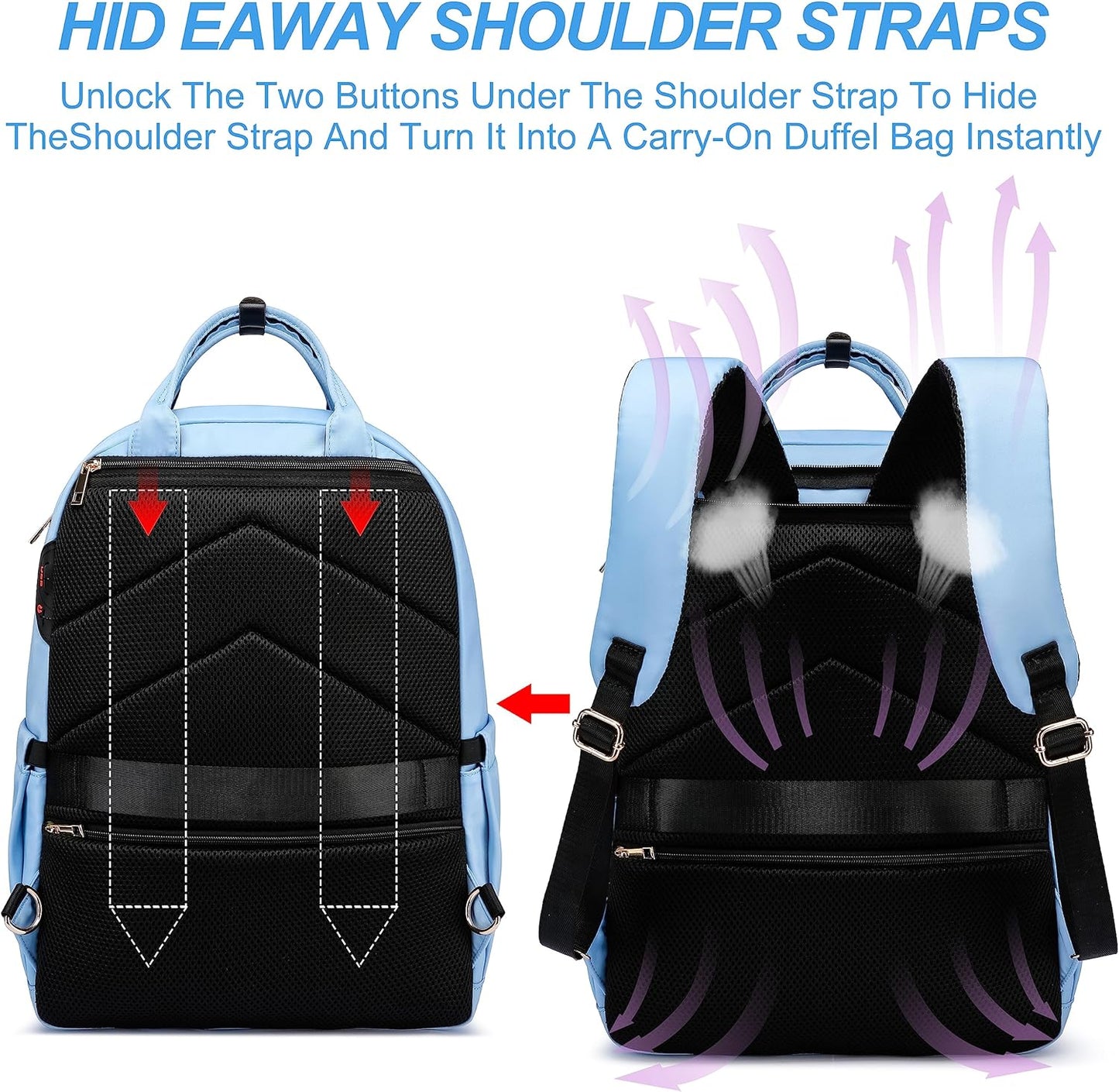 Laptop Backpack for Women Men, Water Resistant Travel Work Backpacks Purse Stylish College Business Teacher Nurse Computer Bag, Fits 17.3" Laptop Light Blue