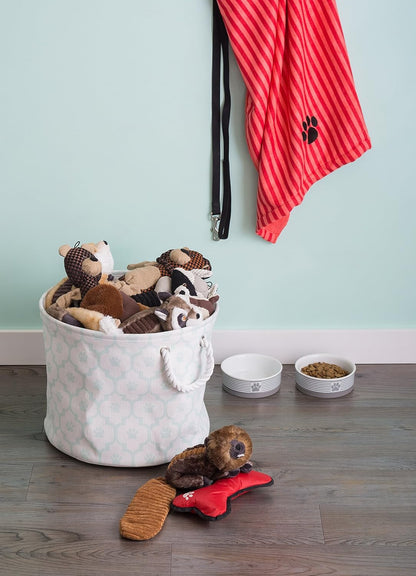 DII Bone Dry RoundSmall Pet Toy and Accessory Storage Bin, 12"(Dia) x9(H), Collapsible Organizer Storage Basket for Home Decor, Pet Toy, Blankets, Leashes and Food-Gray Stripes