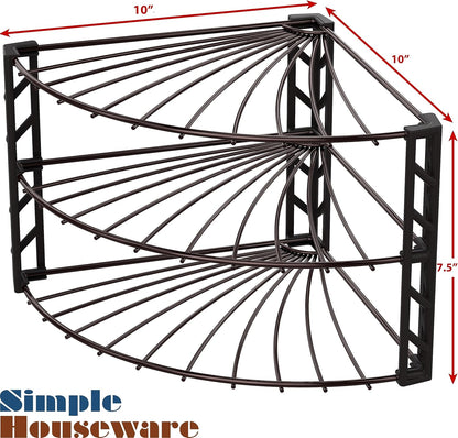 SimpleHouseware 3-Tier Corner Shelf Plate Rack for Counter and Cabinet Organizer, Bronze