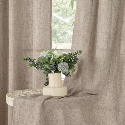 YoungsTex Natural Linen Curtains 84 Inch Long for Living Room Bedroom Grommet Top Light Filtering Privacy Linen Textured Window Semi Sheer Drapes, 2 Panels, 52x84 Inch, Natural
