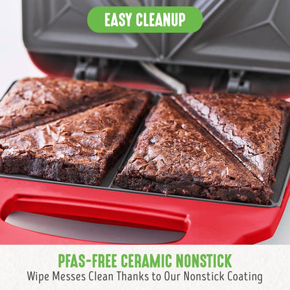 GreenLife Pro Electric Panini Press Grill and Sandwich Maker, French Toast Breakfast Sandwich and Waffle's, Healthy Ceramic Nonstick Plates,Easy Indicator Light, PFAS-Free, Red