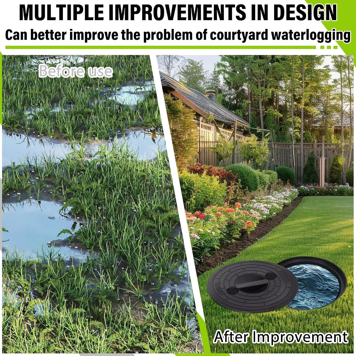Perforated Sump Pump Basin with Lid, 18.5x16.9x15.7 Inch Heavy-Duty Perforated Sump Pump Bucket, 42 Drainage Holes,Suitable for Yard, Patio Driveway Drainage(Black) (18.5 x 16.9 x 15.7 Inch)