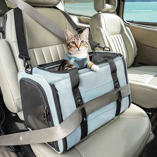 Petsfit Pet Carrier Airline Approved, Soft-Sided Cat Carrier with Patented Car Buckle, Lightweight and Collapsible with Adjustable Shoulder Strap, Soft Cushion,Green