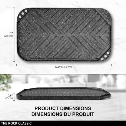 Starfrit The Rock 50x28cm (19.7" x 11") Non-Stick Reversible Grill & Griddle - Durable Forged Aluminum - Oven Safe - PFOA Free - Easy to Clean - Black