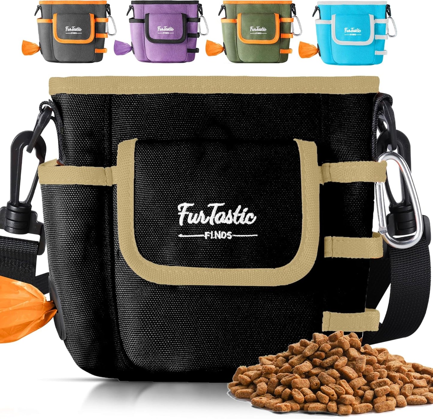 FurtasticFinds Dog Treat Pouch with Quick-Release Magnetic Closure, 3-Way Wear Treat Bags, 900D Waterproof Fabric, 4 Storage Spaces, Treat Pouch for Pet Training Walking (Green)