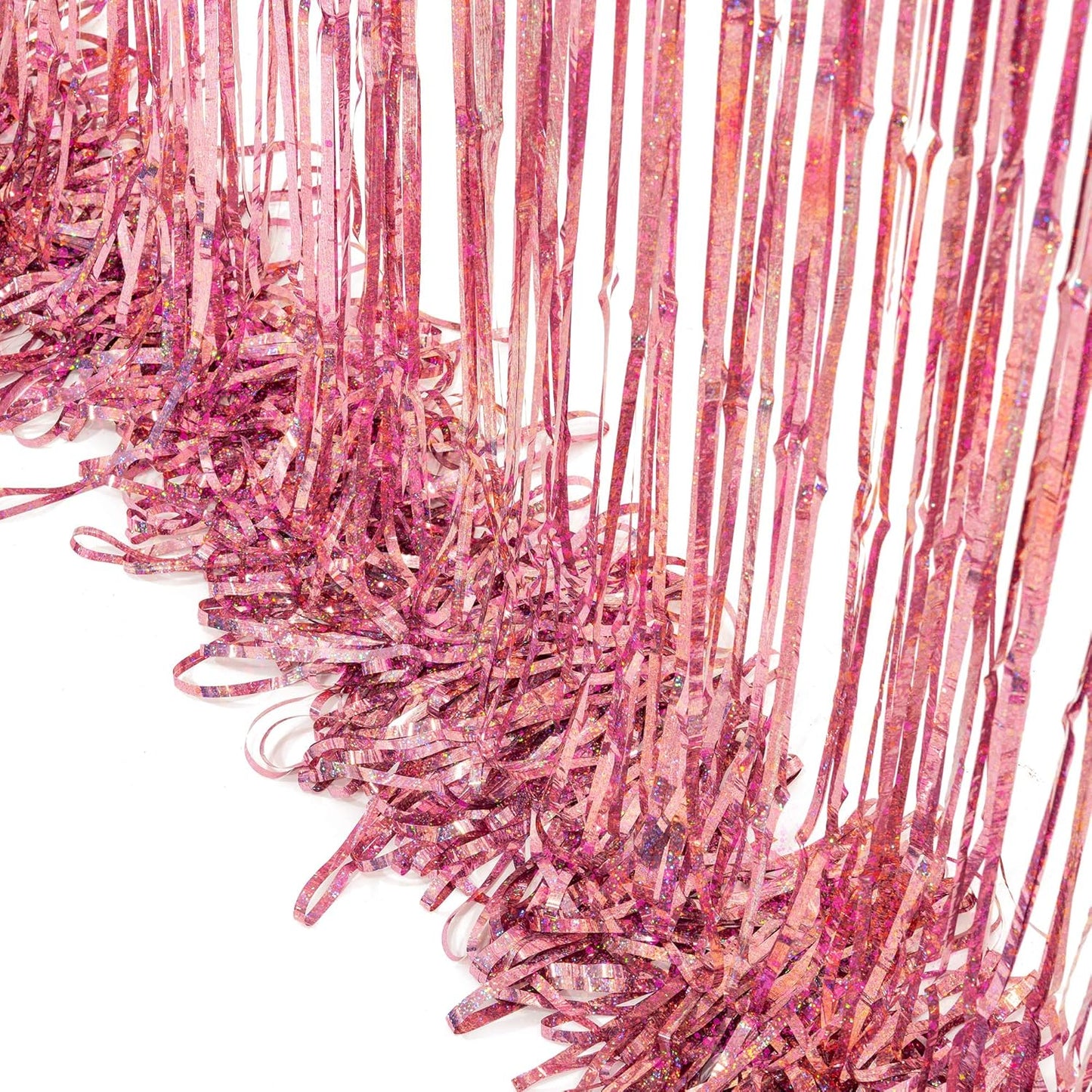 BRAVESHINE Pink Glitter Tinsel Foil Fringe Curtain - 2 Pcs 3.2x8.2 ft Metallic Party Supplies Photo Backdrop for Girl Princess Birthday Unicorn Bachelorette Butterfly Bridal Shower Party Decorations