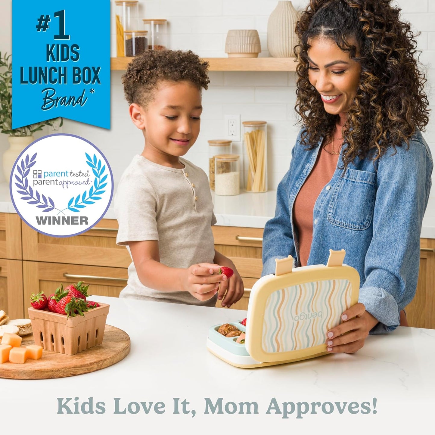 Bentgo Kids 5-Compartment Leak-Proof Bento-Style Lunch Box (Whimsy & Wonder Collection) - Ideal for Ages 3-7, Drop-Proof & Durable, Dishwasher Safe, & PFAS & BPA-Free Materials (Checker Gradient)