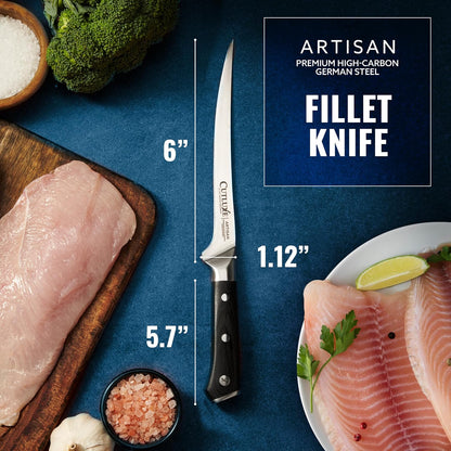 Cutluxe Fillet Knife for Fish & Meat – 7" Fish Knife for Filleting – High Carbon German Steel, Full Tang & Ergonomic Handle Design – Artisan Series