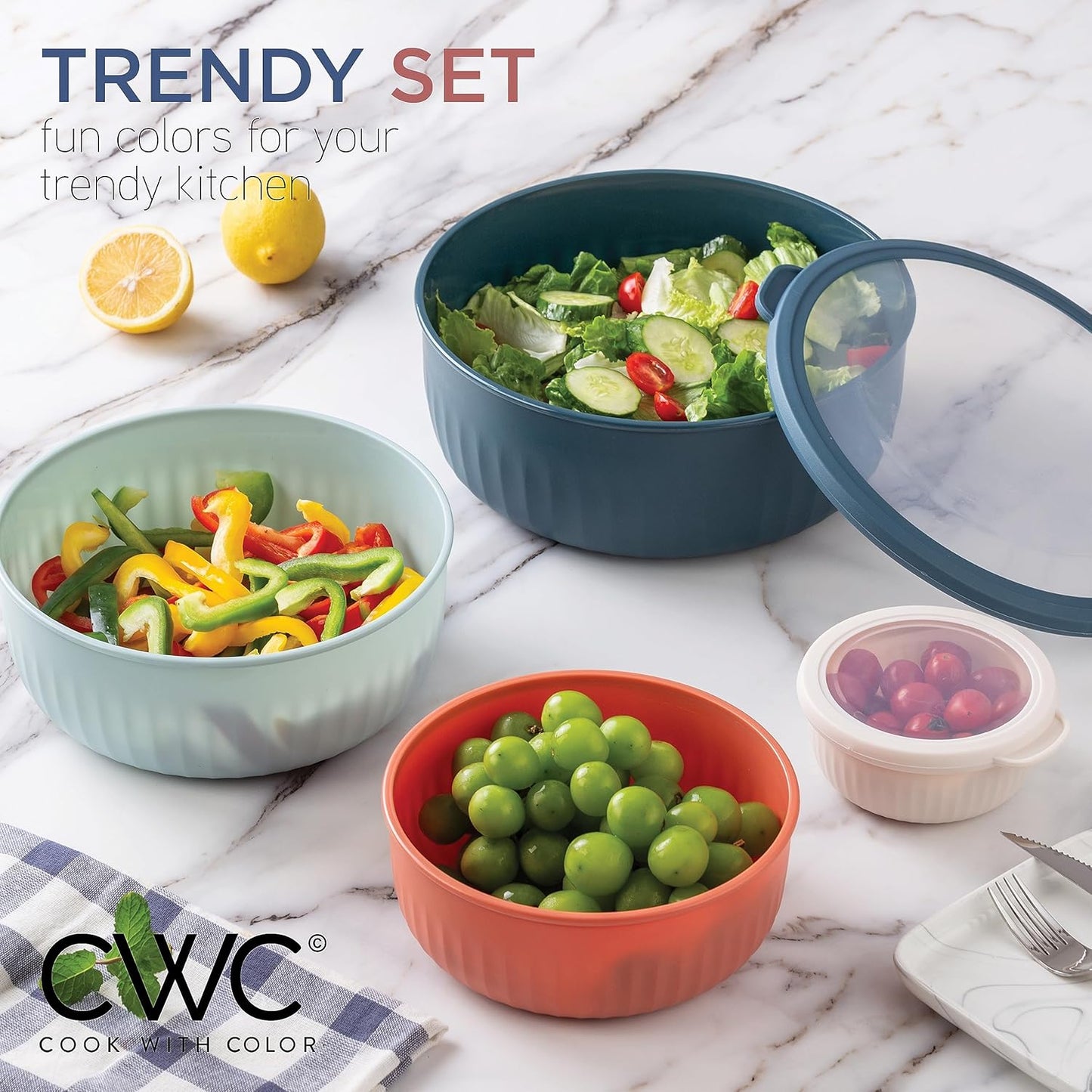 COOK WITH COLOR Prep Bowls with Lids- 8 Piece Nesting Plastic Small Mixing Bowl Set with Lids (Teal Ombre)