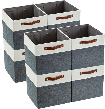 DECOMOMO Fabric Cube Storage Bin - Storage Baskets for Shelves, Kallax (Grey & White, 13 inch Cube) - 4 Pack