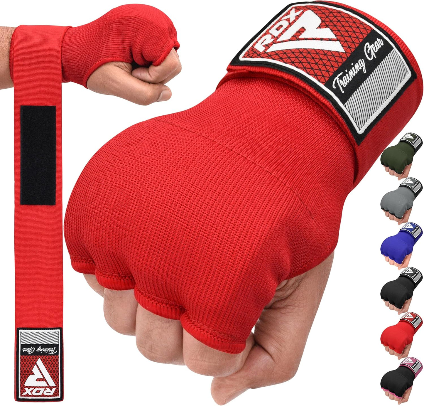 RDX Gel Boxing Hand Wraps Inner Gloves, Quick 100cm Long Wrist Straps, Elasticated, Padded Fist Hand Protection, Muay Thai MMA Martial Arts Punching Speed Bag Training Bandages, Under Mitts Handwraps