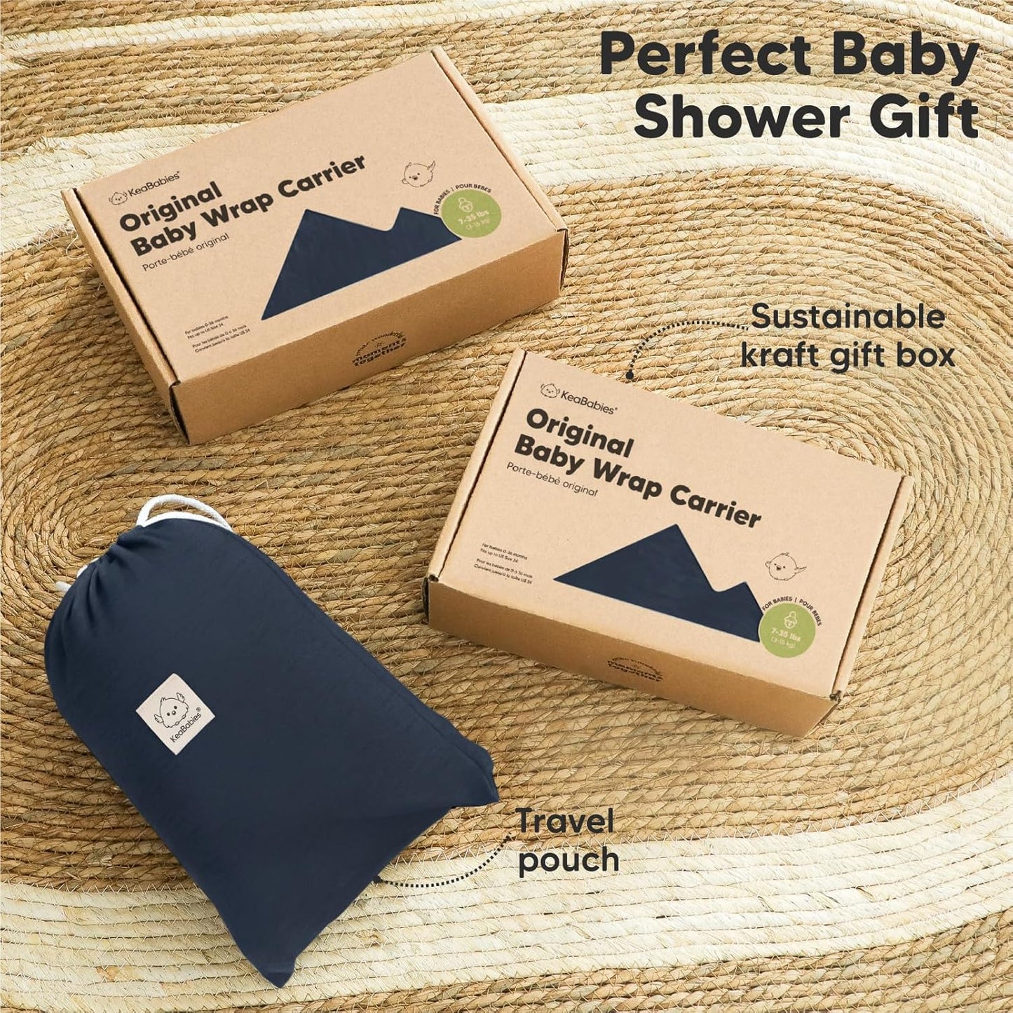 KeaBabies Baby Wrap Carrier - All in 1 Original Baby Carrier Newborn To Toddler Sling, Easy to Wear, Hands Free Bonding, Lightweight, Breathable Infant Wraps (Trendy Black)