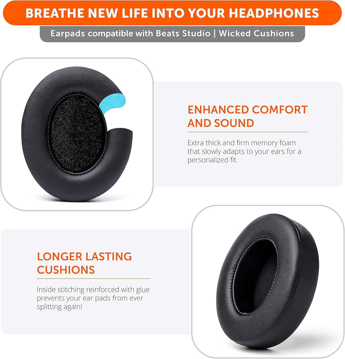 WC Wicked Cushions Replacement Ear Pads for Beats Studio 2 & 3 (B0501, B0500) Wired & Wireless | Does NOT Fit Beats Solo | Softer PU Leather, Enhanced Foam & Stronger Adhesive | Emerald Tide