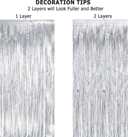 GREATRIL Iridescent Party Tinsel Fringe Backdrop Decorations - Holographic Foil Streamers Curtain for Mermaid/Under The Sea/Frozen/Ocean/Disco/Birthday Themed 3.2ft x 6.5ft - 2 PCS