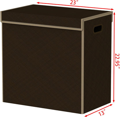 SimpleHouseware Double Laundry Hamper with Lid and Removable Laundry Bags, Beige