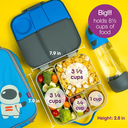 b.box 5-Compartment bento Style Lunch Box for Kids, Toddlers, Childrens, BPA-Free Food Storage Container with Cooler Pack, ON-The-GO Food Box with Handles Included Custom Divider, Lemon Twist
